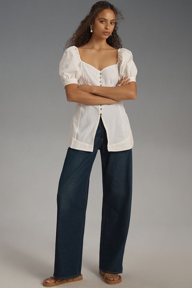 Maeve Puff-Sleeve Sweetheart Top #1