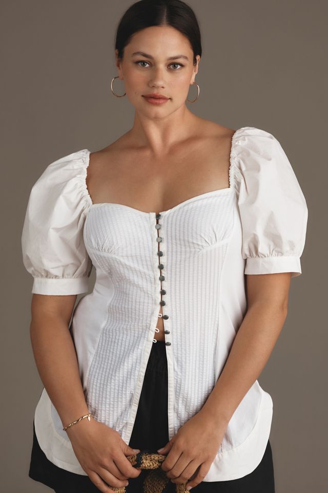 Maeve Puff-Sleeve Sweetheart Top #4
