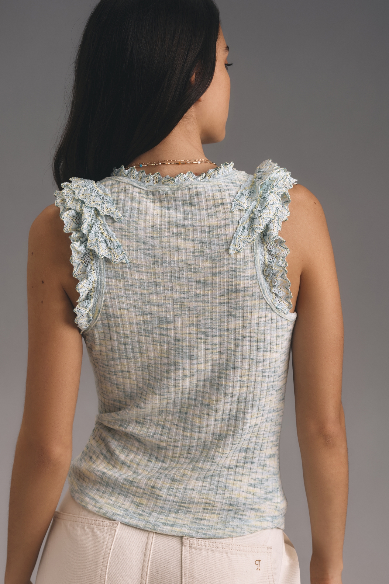 By Anthropologie Crochet Ruffled Tank