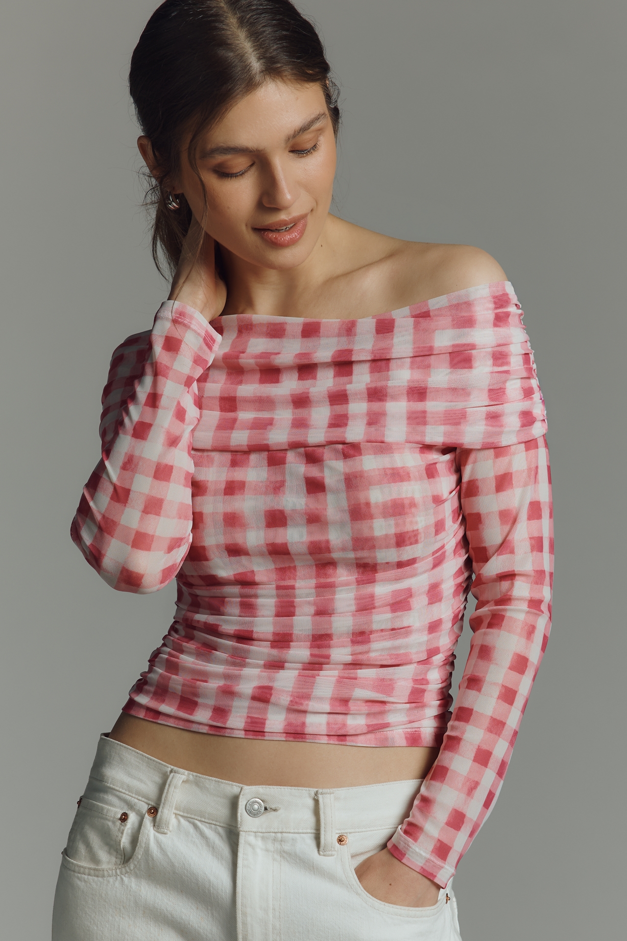 Aleda Mesh Off-Shoulder Top by Maeve