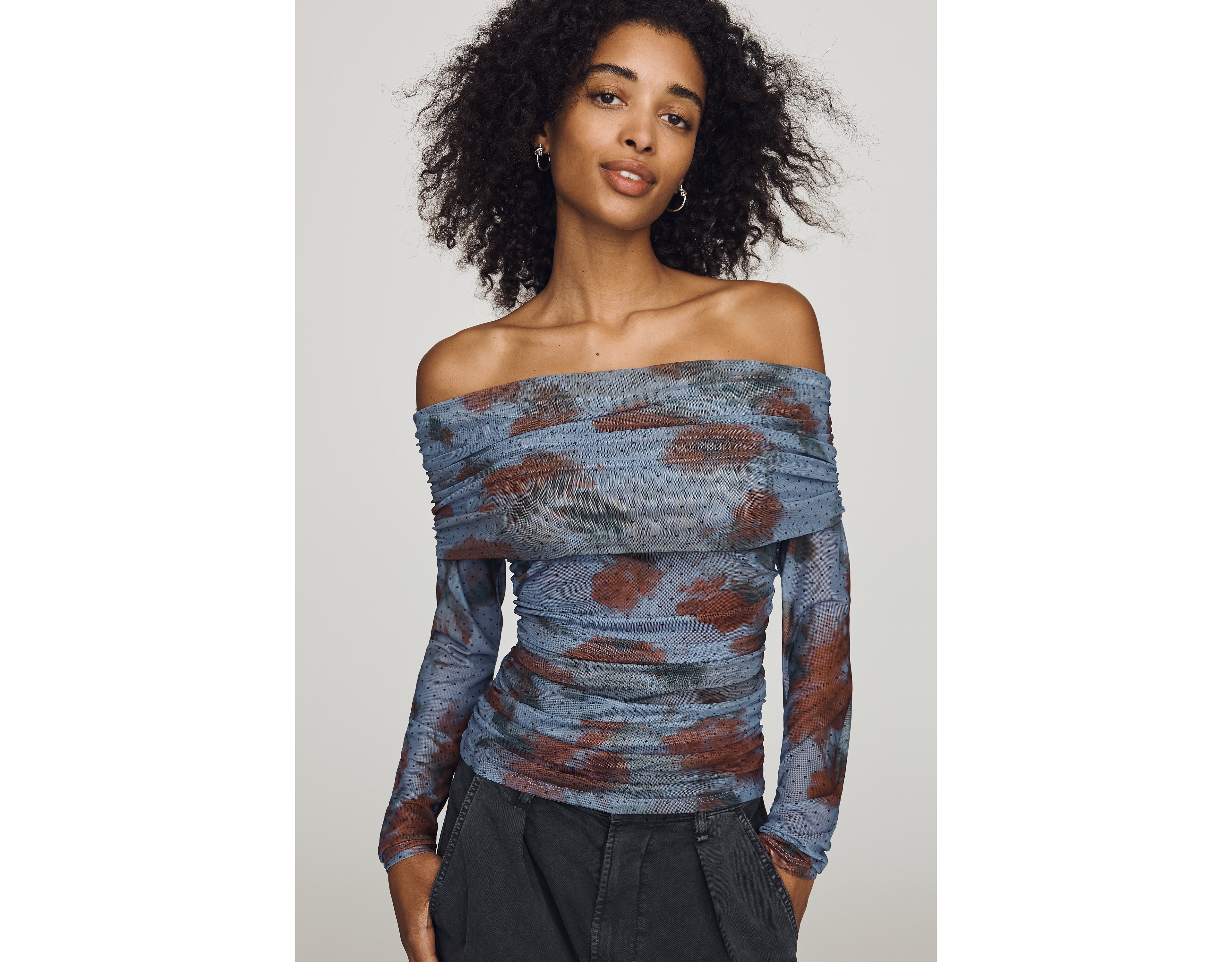 Maeve Aleda Mesh Off-Shoulder Top