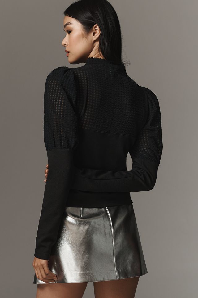 Maeve Mutton-Sleeve Mock-Neck Slim Top #1