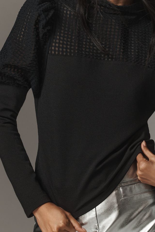 Maeve Mutton-Sleeve Mock-Neck Slim Top #2