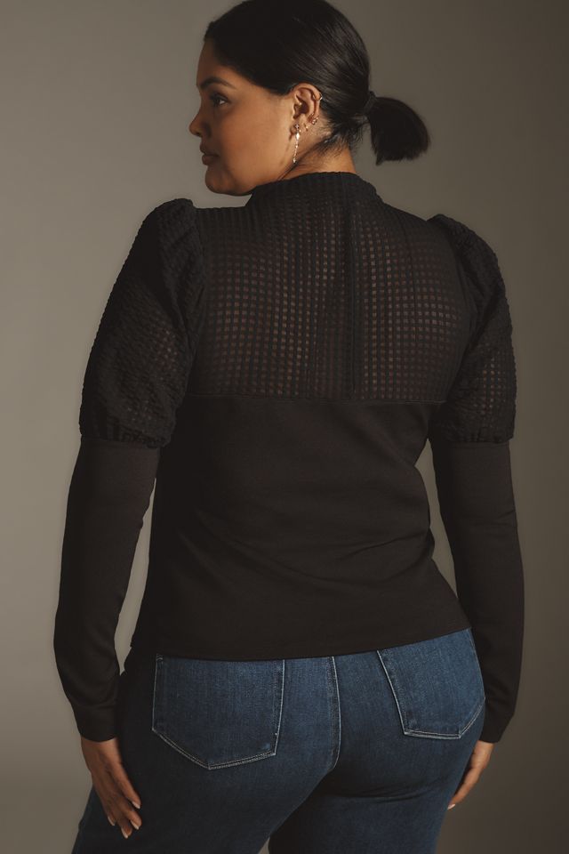 Maeve Mutton-Sleeve Mock-Neck Slim Top #5