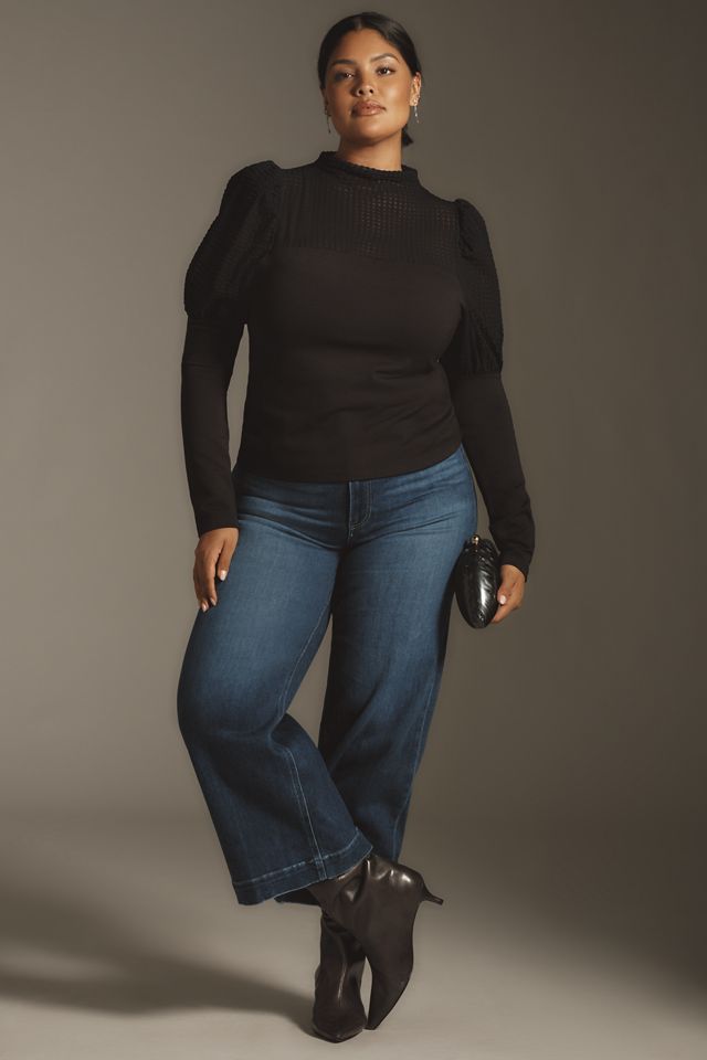 Maeve Mutton-Sleeve Mock-Neck Slim Top #6