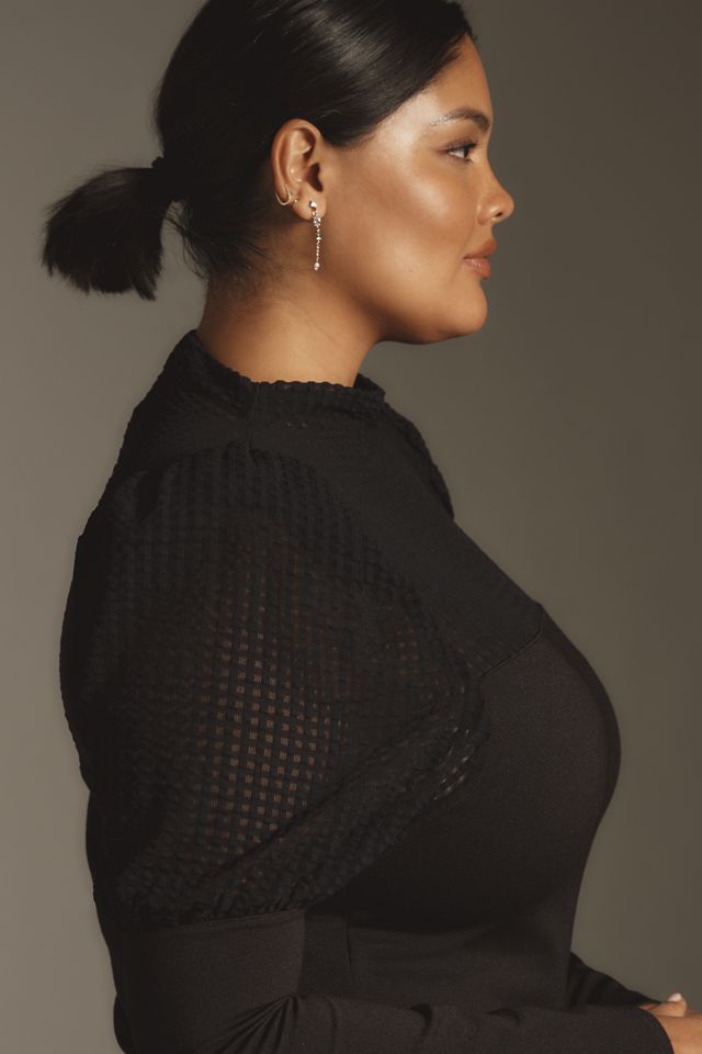 Maeve Mutton-Sleeve Mock-Neck Slim Top #7