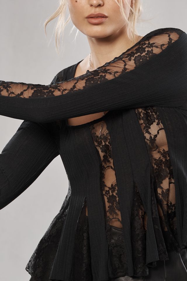 By Anthropologie Long-Sleeve Lace Peplum Top #3