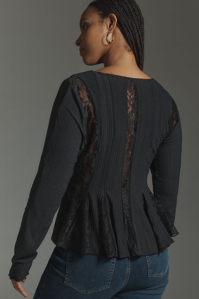 By Anthropologie Long-Sleeve Lace Peplum Top #5