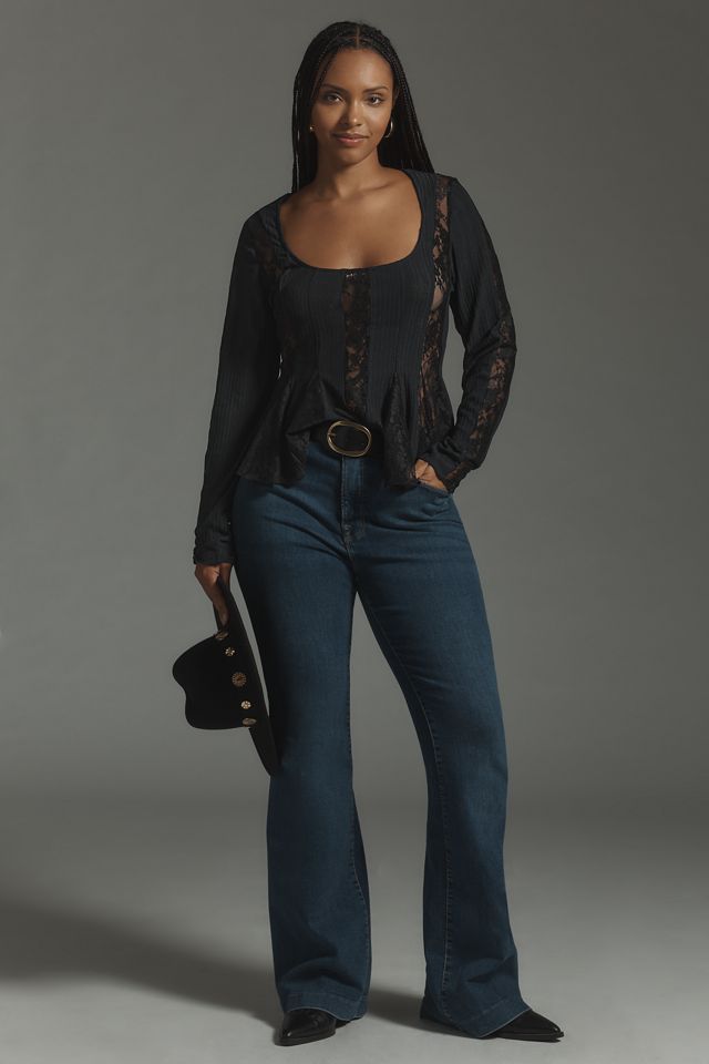By Anthropologie Long-Sleeve Lace Peplum Top #7