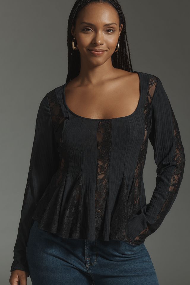 By Anthropologie Long-Sleeve Lace Peplum Top #8
