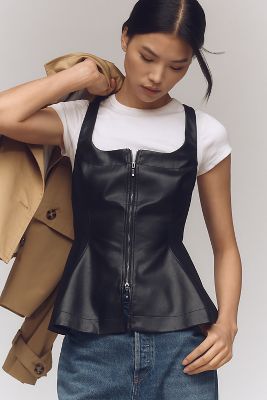 BY ANTHROPOLOGIE FAUX-LEATHER SEAMED CORSET TOP 