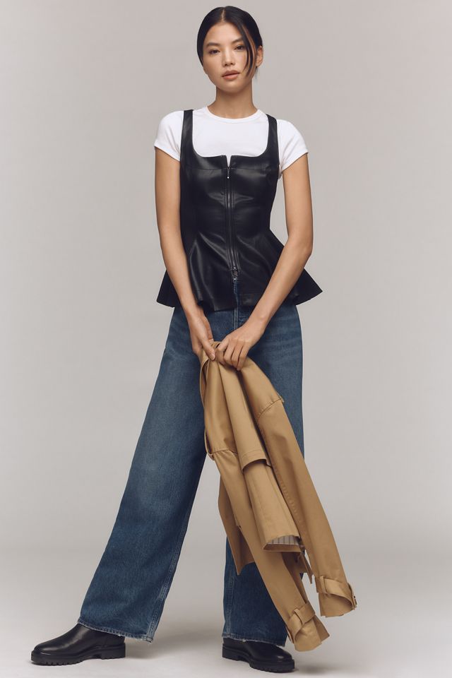 By Anthropologie Faux-Leather Seamed Corset Top #2