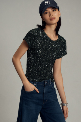 Maeve Sequin Muscle Tee In Green