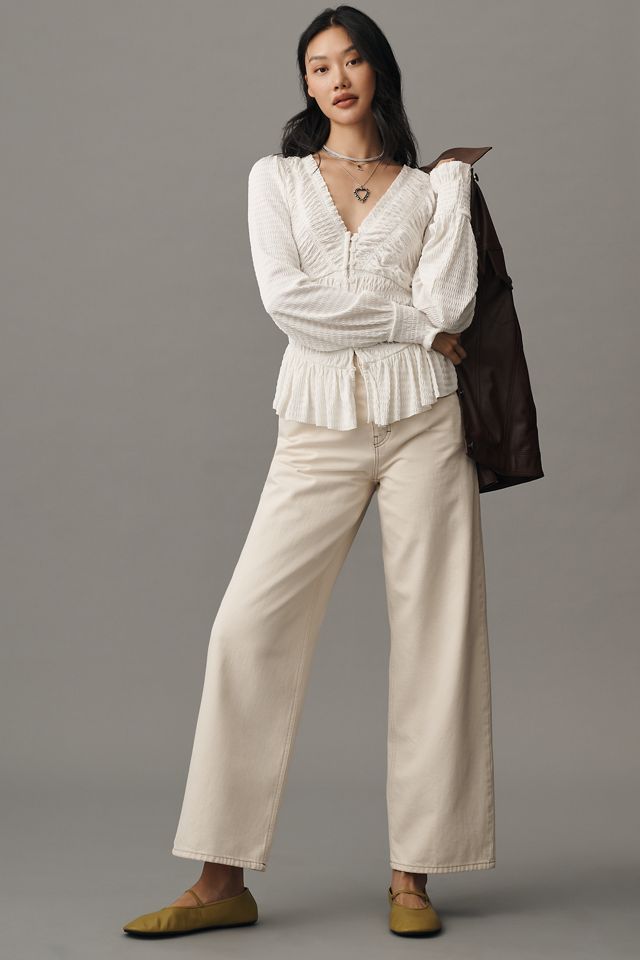By Anthropologie Long-Sleeve Smocked V-Neck Top #3