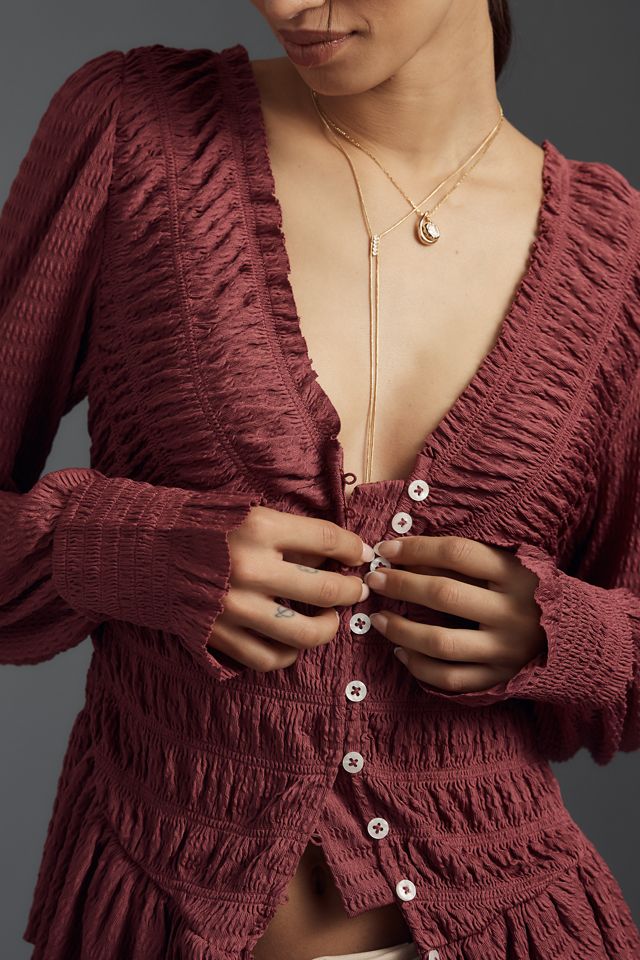 By Anthropologie Blusa de Cuello V Fruncida de Manga Larga #3