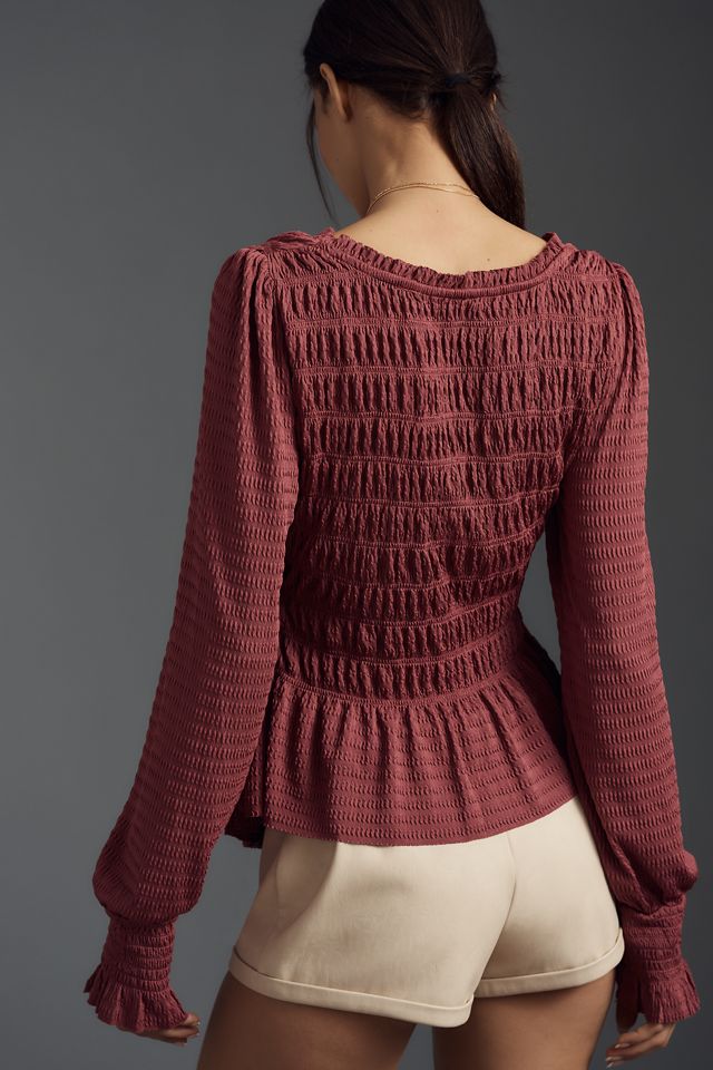 By Anthropologie Blusa de Cuello V Fruncida de Manga Larga #1