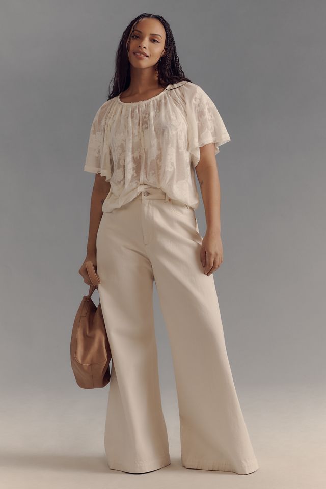 By Anthropologie Semi-Sheer Floral Print Flutter-Sleeve Tee #6