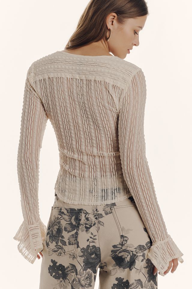 By Anthropologie V-Neck Sheer Lace Top #1