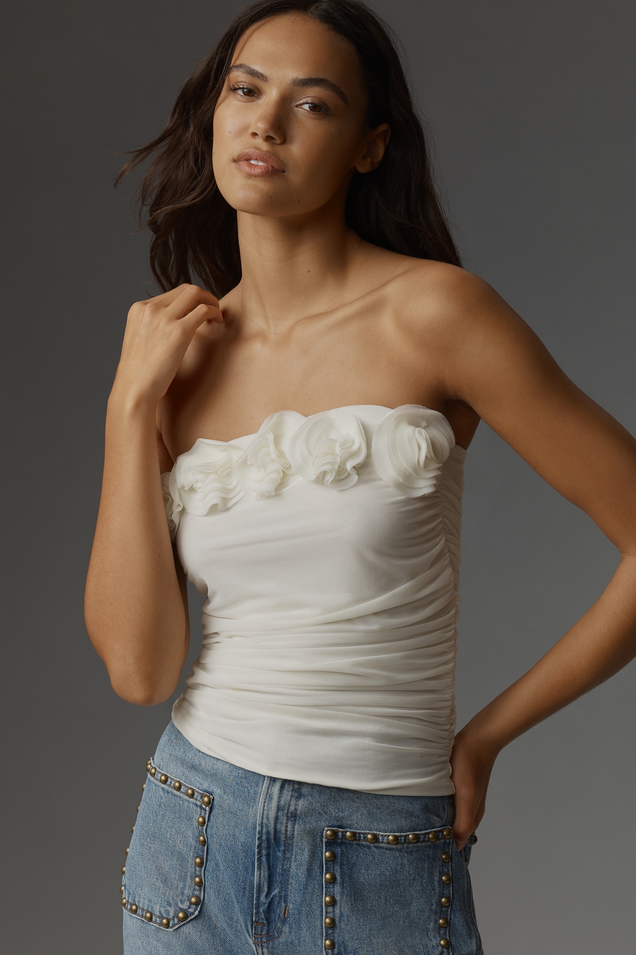 By Anthropologie 3D Floral Tube Top