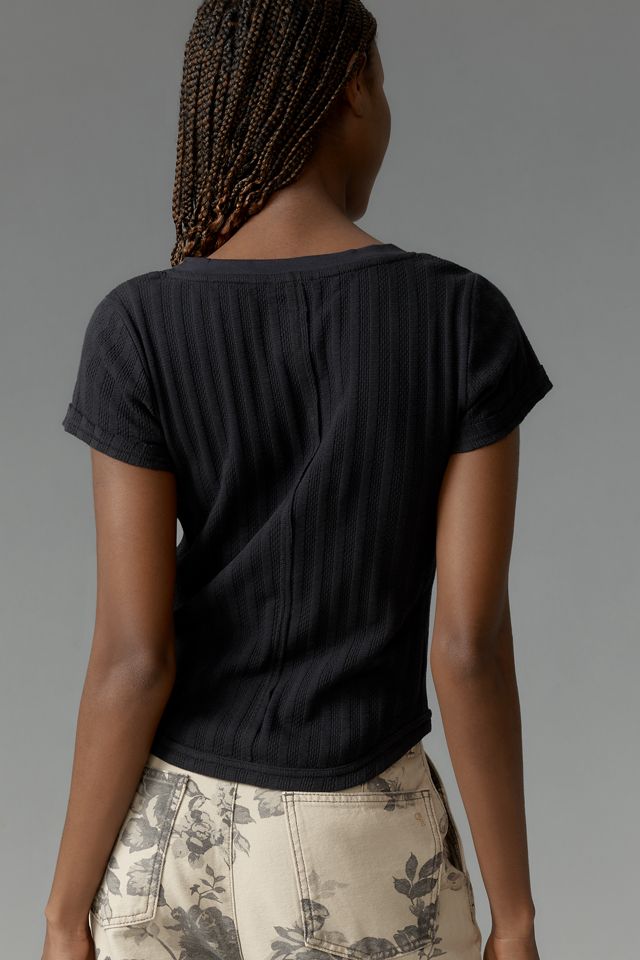 The Andie Scoop-Neck Ribbed Henley Top by Pilcro: Short-Sleeve Snap Edition #1
