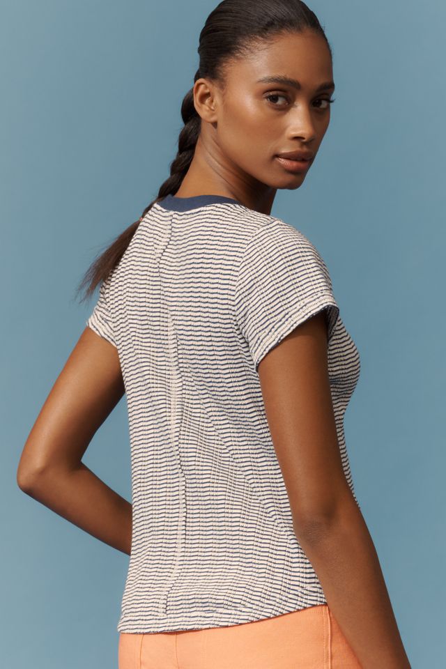 The Andie Ribbed Henley Top by Pilcro: Short-Sleeve Snap Edition #1