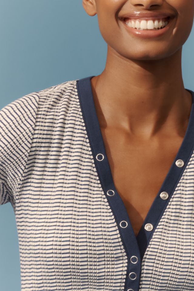 The Andie Ribbed Henley Top by Pilcro: Short-Sleeve Snap Edition #3