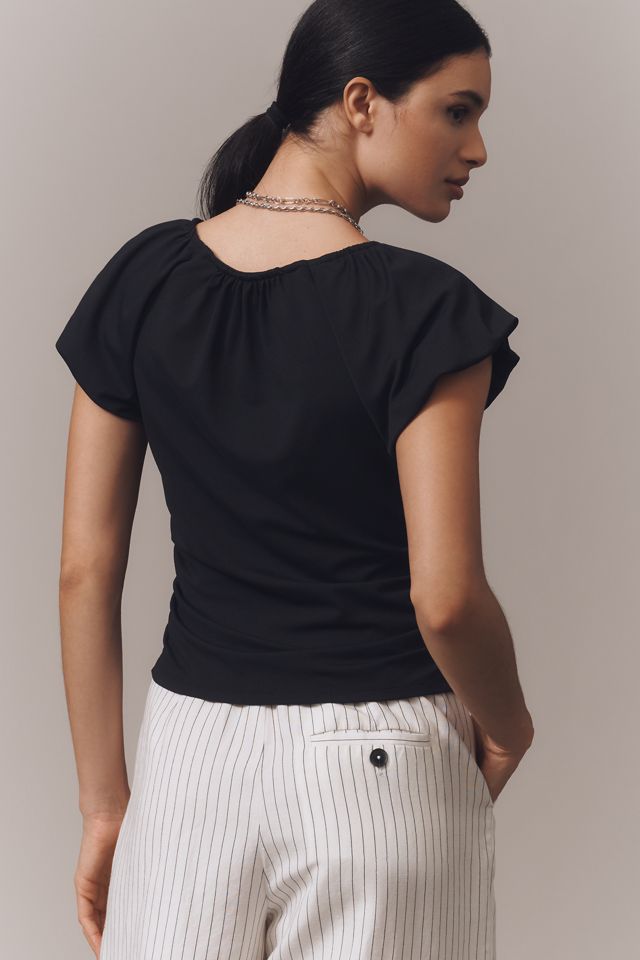 By Anthropologie Ruched Cap-Sleeve Top #1