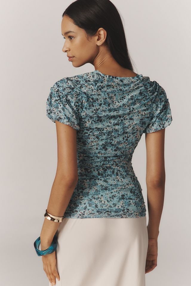 By Anthropologie Short-Sleeve Shirred Mesh Top #2