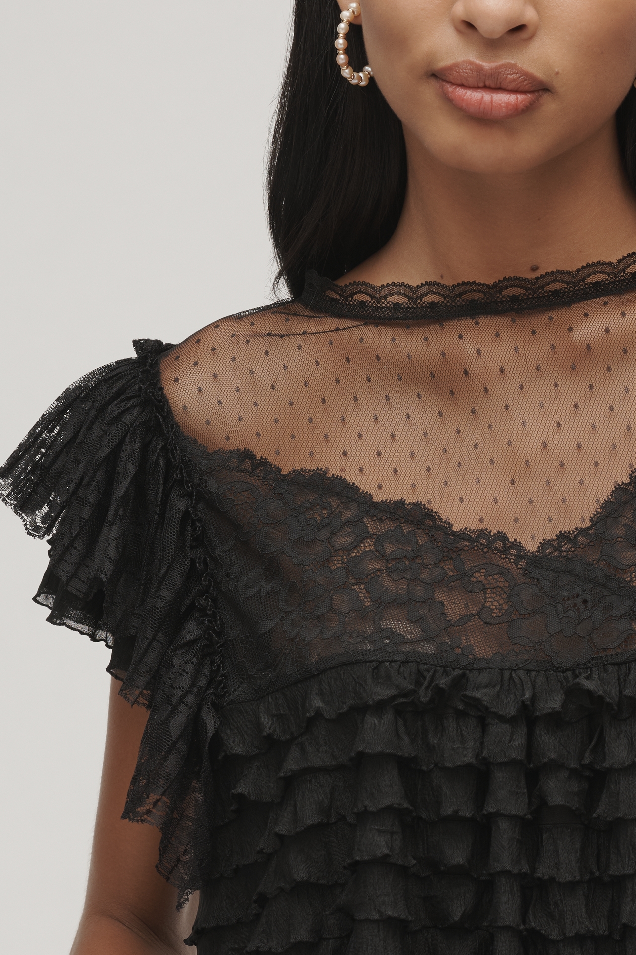 Maeve Sheer Ruffle Lace Blouse