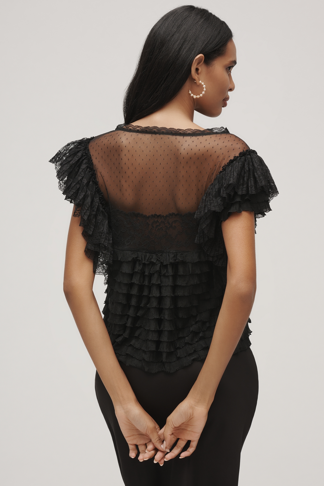 Maeve Sheer Ruffle Lace Blouse