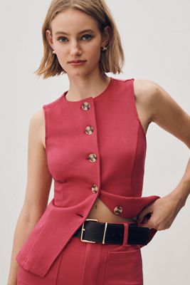 Maeve Deep-V Button-Front Vest | Anthropologie