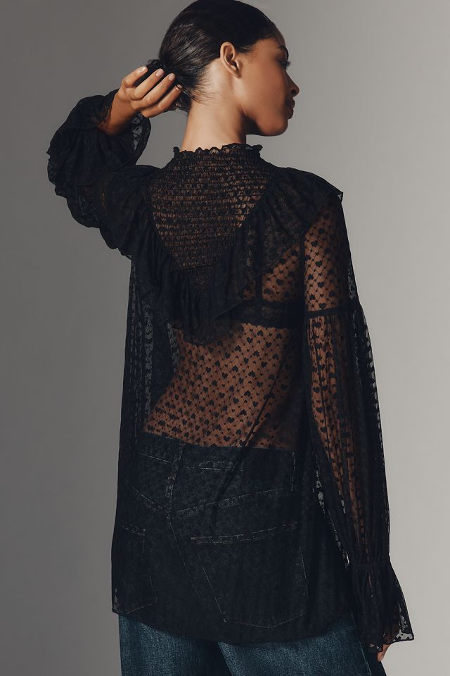 Maeve Long-Sleeve Sheer Mesh Tunic Top #2