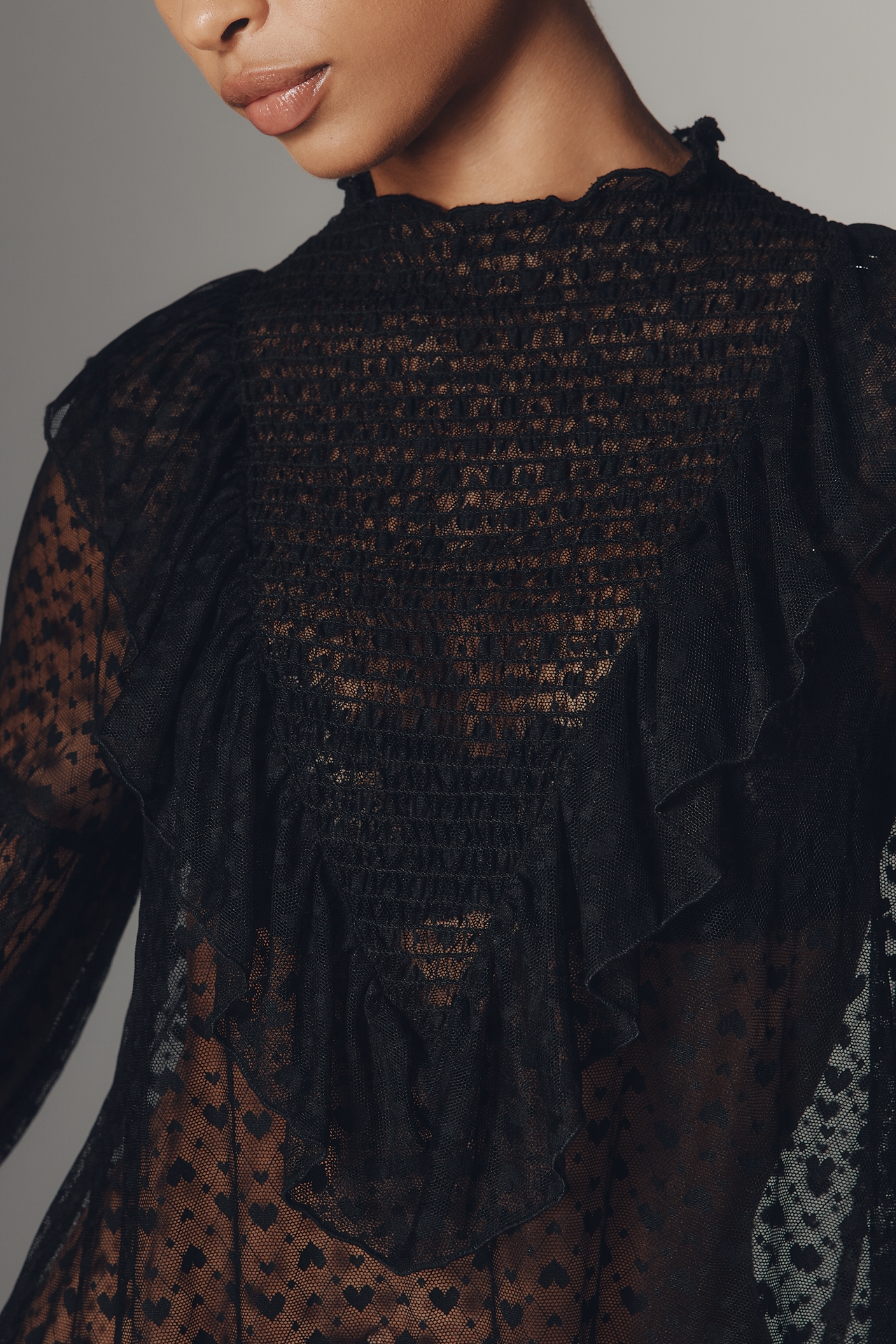Maeve Long-Sleeve Sheer Mesh Tunic Top