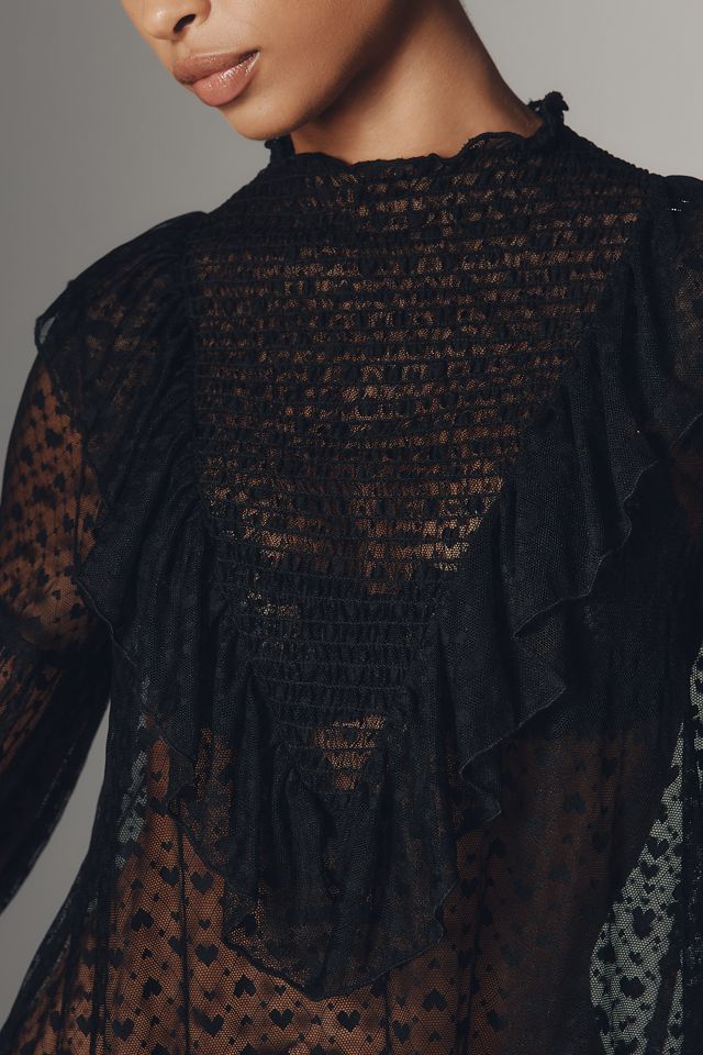 Maeve Long-Sleeve Sheer Mesh Tunic Top #4