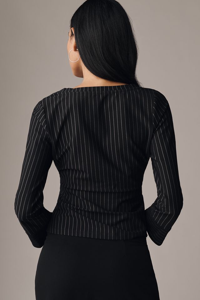 Maeve Twist-Front Pinstripe Top #1