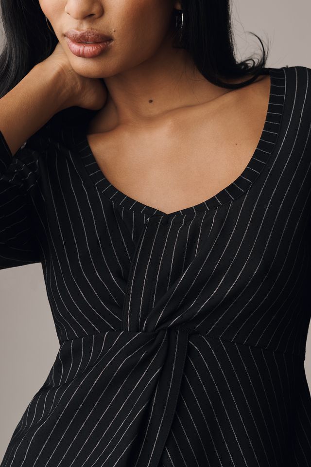 Maeve Twist-Front Pinstripe Top #3