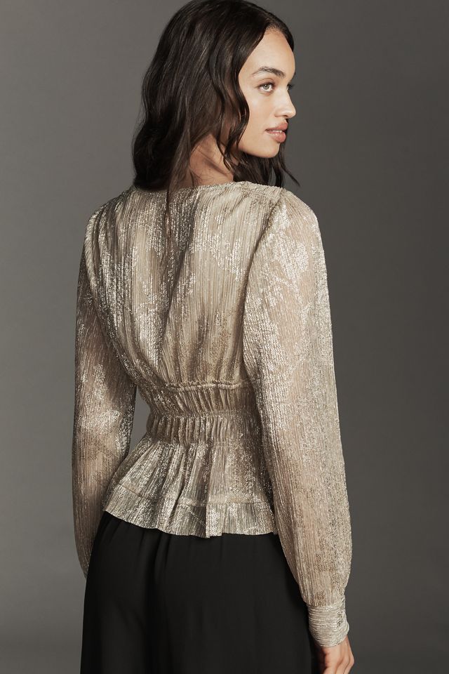 By Anthropologie Metallic Smocked Long-Sleeve Shirt #3