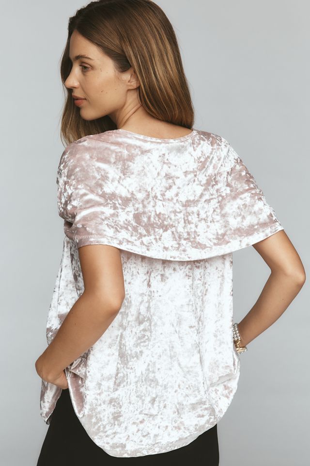 Maeve Short-Sleeve V-Neck Drapey Velvet Tee #1