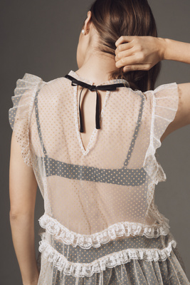 By Anthropologie Sheer Ruffled Tulle Tank Top In White