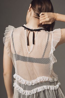 By Anthropologie Sheer Ruffled Tulle Tank