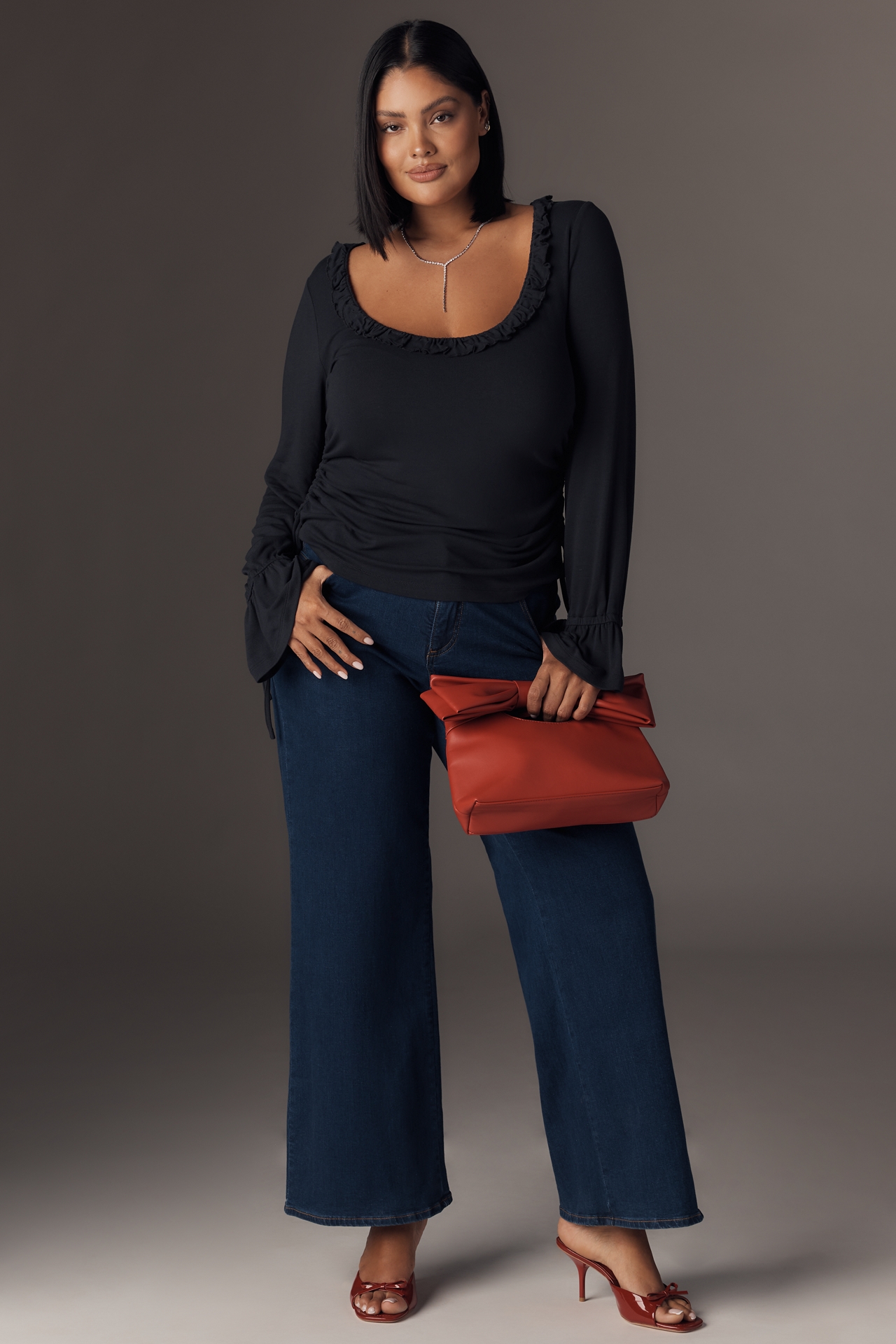 Maeve Long-Sleeve Scoop-Neck Ruched Top