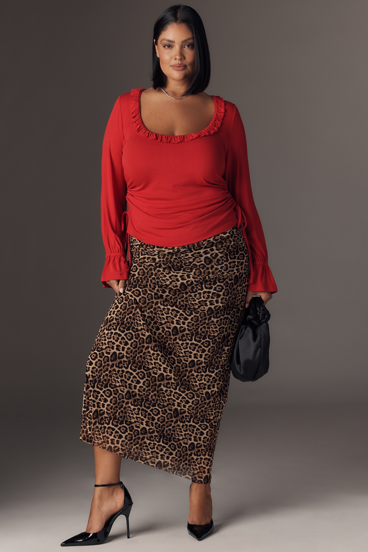 Maeve Long-Sleeve Scoop-Neck Ruched Top