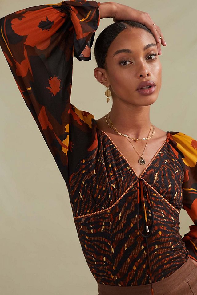 Abstract Puff-Sleeved Blouse | Anthropologie