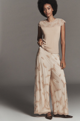 Bl-nk Ribbed Mesh Short-sleeve Top In Pink