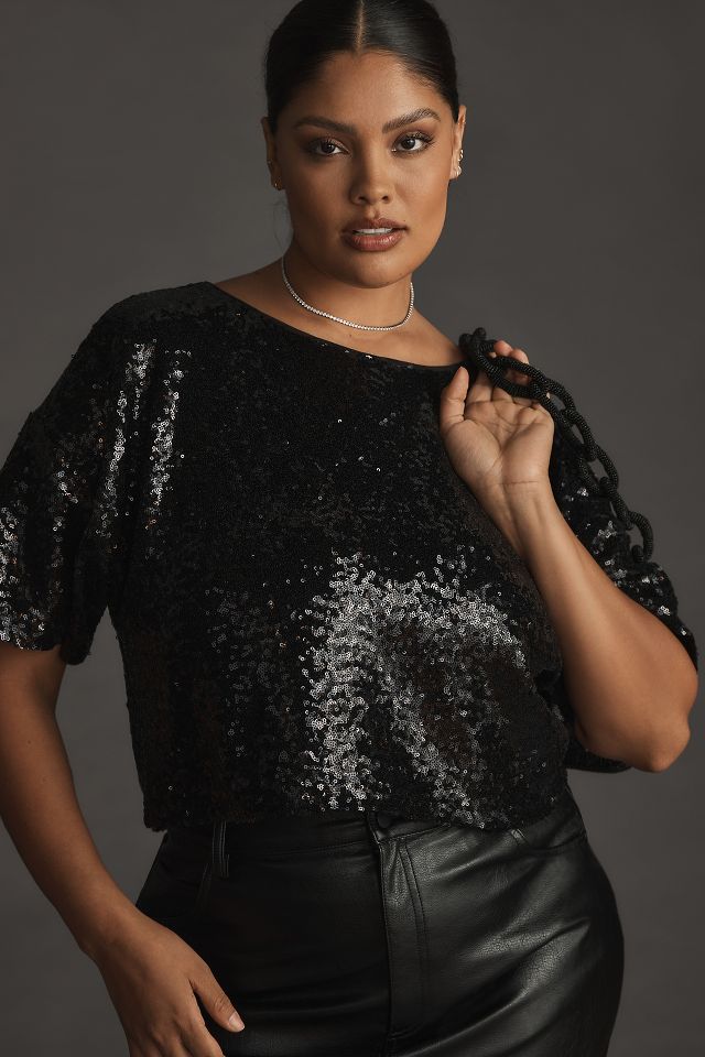 By Anthropologie Cropped Short Sleeve Sequin Top Anthropologie DE