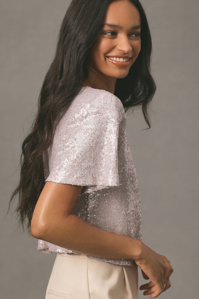 By Anthropologie Sequin Cropped Tee #1