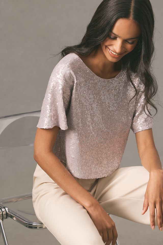By Anthropologie Sequin Cropped Tee #3