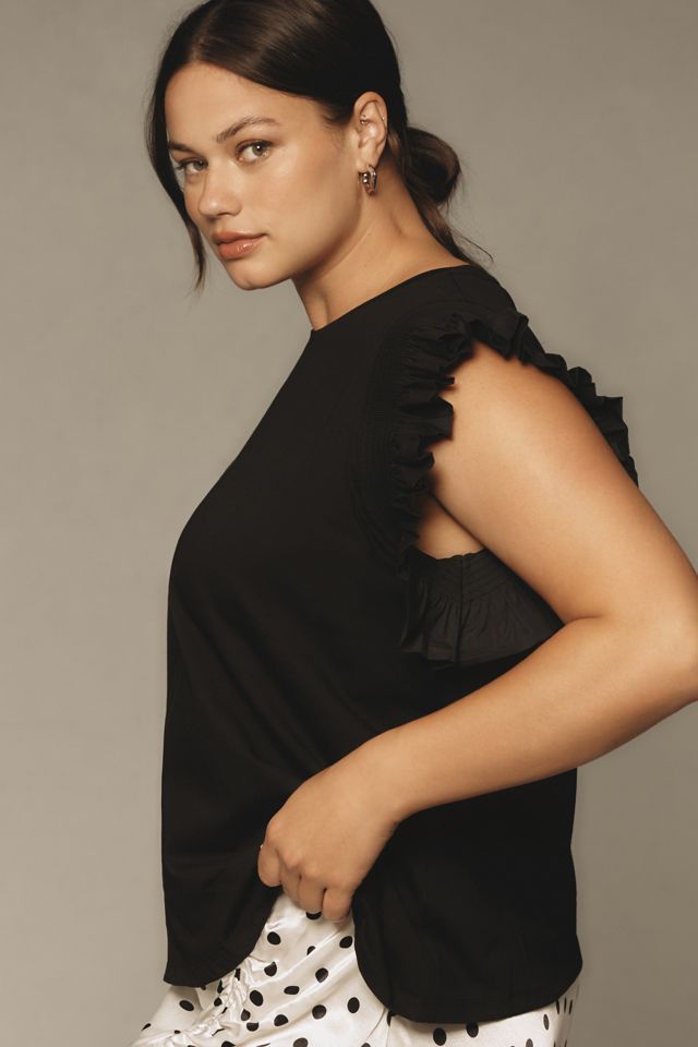 English Factory Plus Ruffle-Sleeve Poplin Top #3