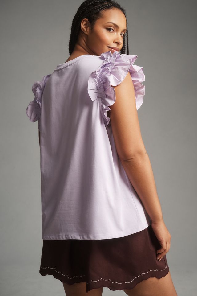 English Factory Plus Mixed Media Ruffle-Sleeve Top #1