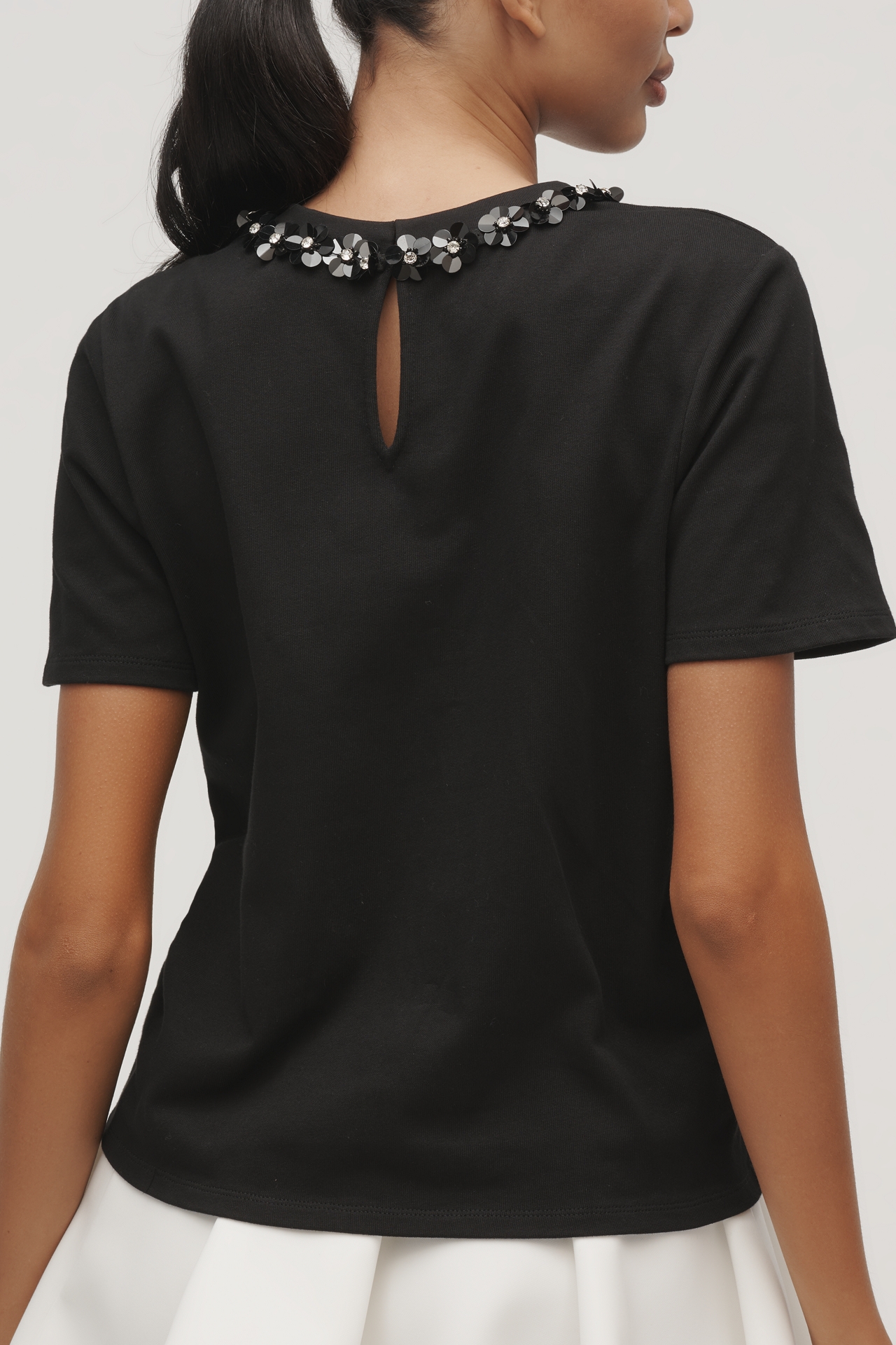 English Factory Petite Rhinestone Bow Short-Sleeve Top